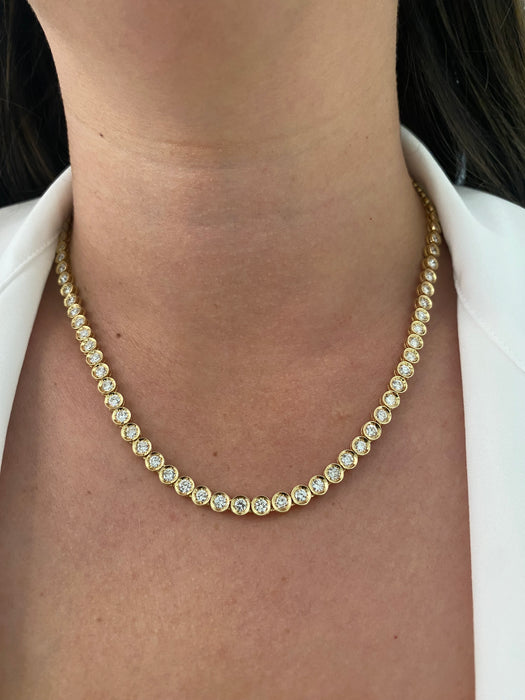 18k bezel set 10.06 tcw diamond tennis necklace