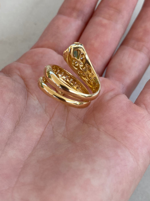 18K Gold Ruby, Emerald & Diamond Snake Ring