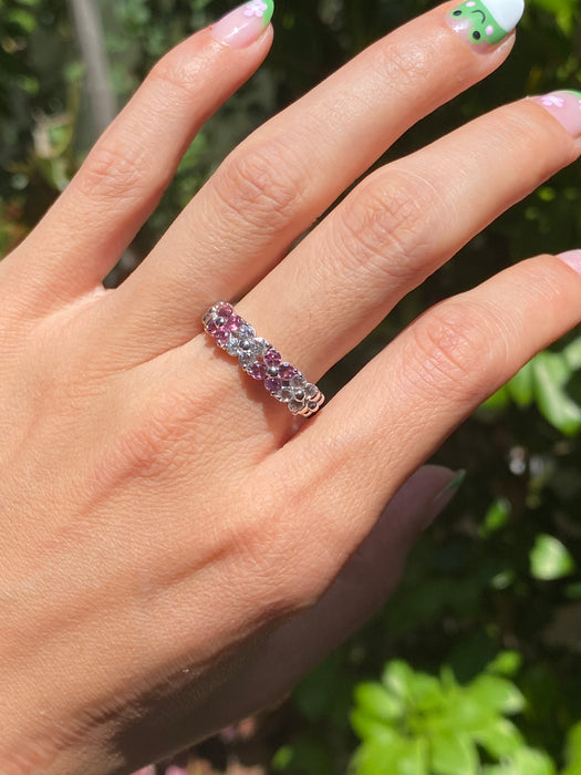 14k white gold pink tourmaline and white topaz flower ring size 9