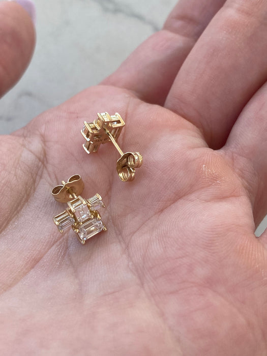 14K Gold Emerald Cut Lab Diamond Cluster Stud Earrings – 1.25 CTW