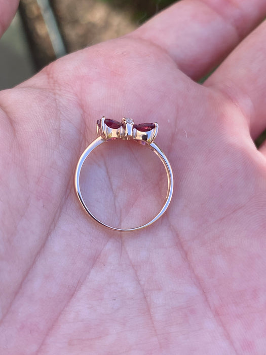 10k rose gold garnet bow ring size 6.5