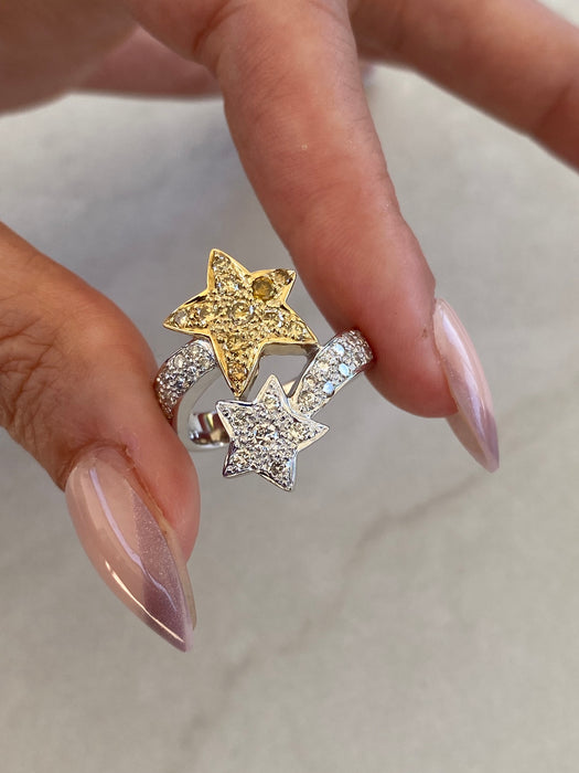 Vintage 18K Two-Tone Gold Diamond Star Bypass Ring