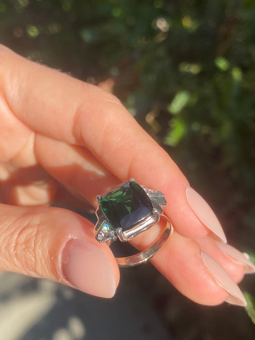 18k white gold tourmaline diamond ring size 5.25