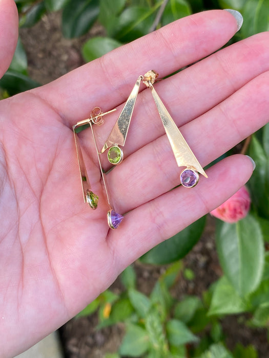 14k peridot and amethyst earrings