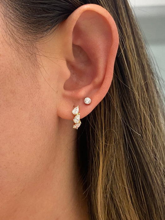 14K Gold Lab Diamond Pear Huggie Earrings