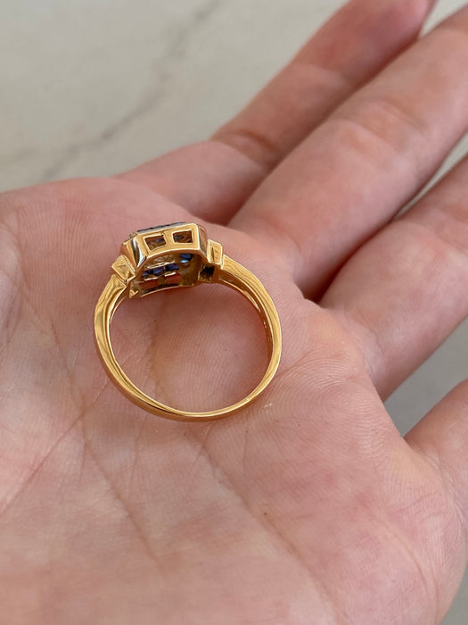 Vintage 18K Gold Sapphire & Diamond Ring