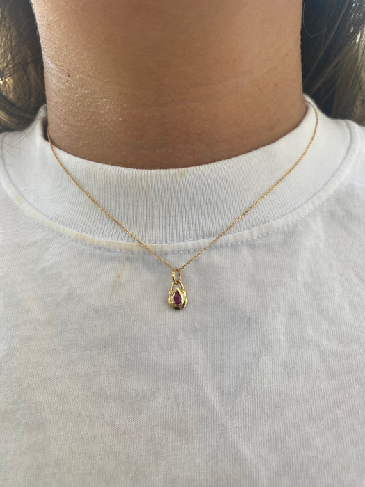14K Gold Bezel-Set Pear Ruby Shield Pendant