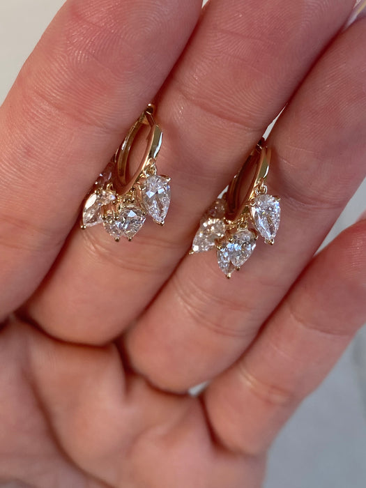 14K 3 TCW Lab Diamond Pear Dangle Huggie Earrings