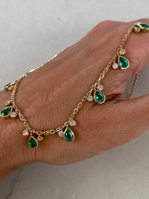 14K Gold Mariner Chain Necklace with Lab-Grown Pear Emerald & Diamond Stations