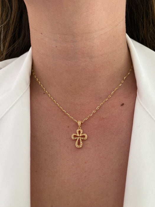 Vintage 18K Rose Gold Diamond Cross Pendant – 0.15 TCW Natural Diamonds