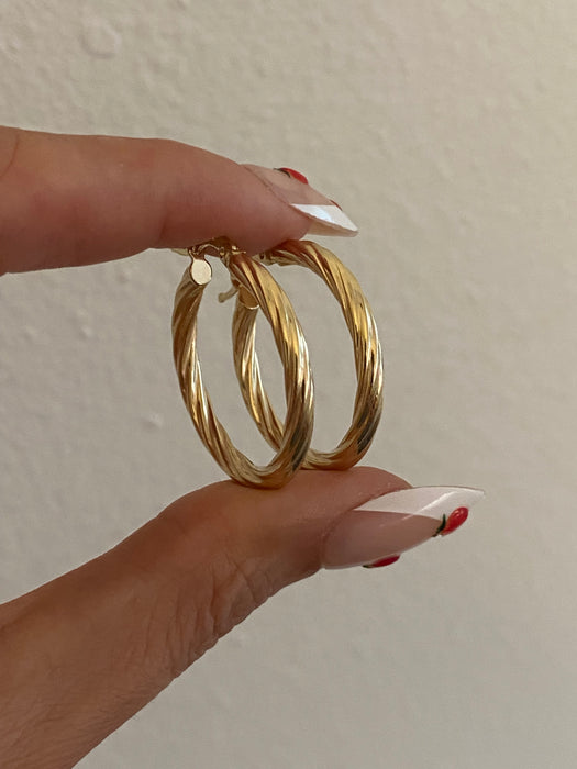 14K Gold Twisted Croissant Hoop Earrings
