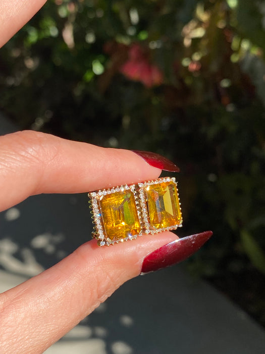 14k citrine diamond omega back earrings