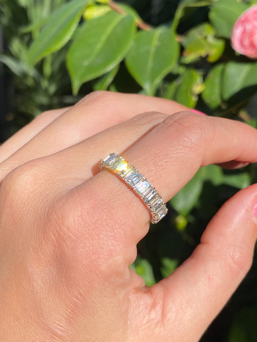 14k white gold emerald cut diamond eternity ring size 7