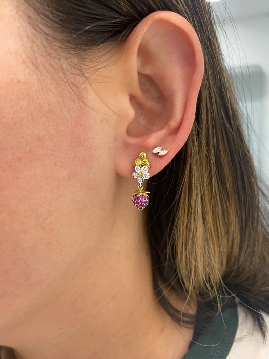 Vintage 18K Two-Tone Ruby, Sapphire & Diamond Strawberry Drop Earrings