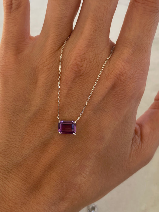 Vintage 10K White Gold Emerald Cut Amethyst Necklace