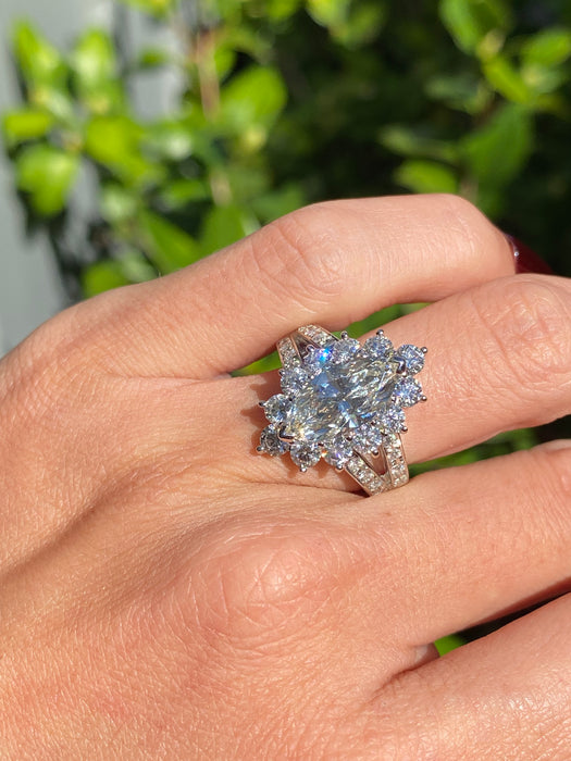 Platinum 900 3.83 tcw marquise diamond ring size 7