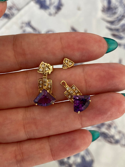 14k amethyst and diamond stud jacket earrings