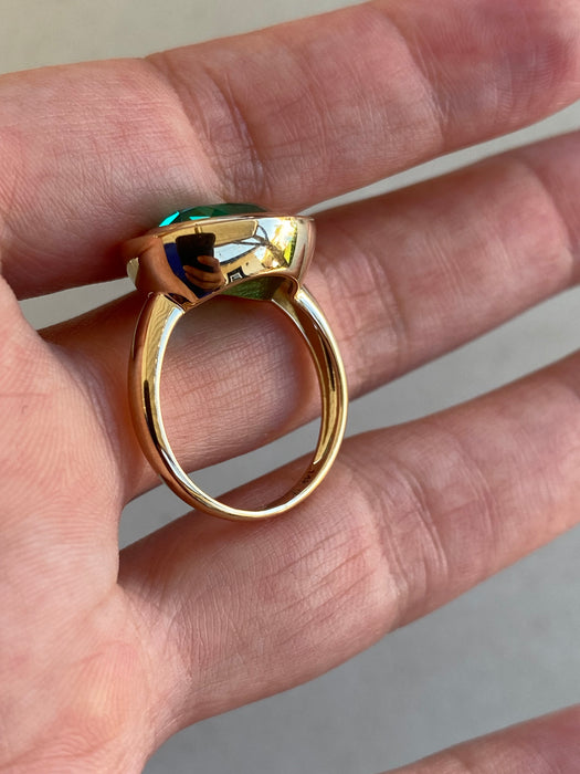 14K Double Bezel 3.4 Carat Lab-Grown Emerald Oval Ring