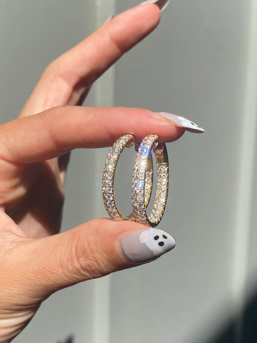 14k 3.25 carat diamond oval hoop earrings