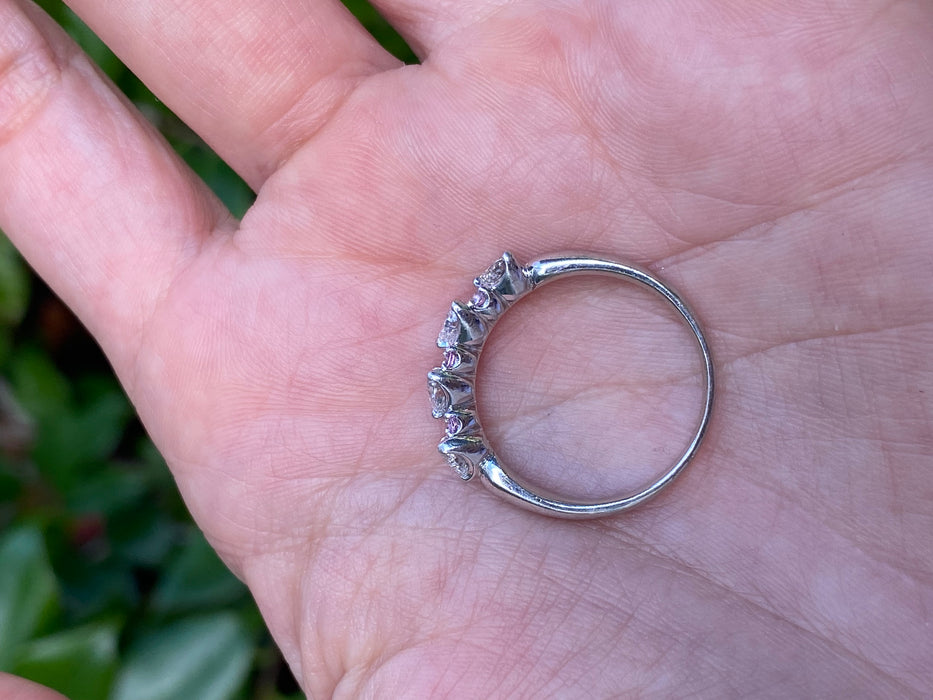 Vintage Platinum 900 Diamond Heart & Pink Sapphire Ring – 0.86 TCW Diamonds | Size 8