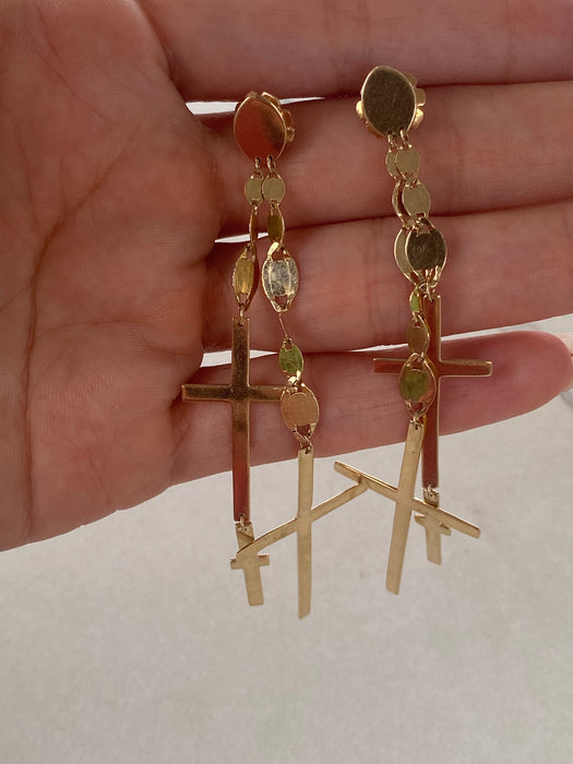 Vintage 14K Mariner Link Cross Drop Earrings
