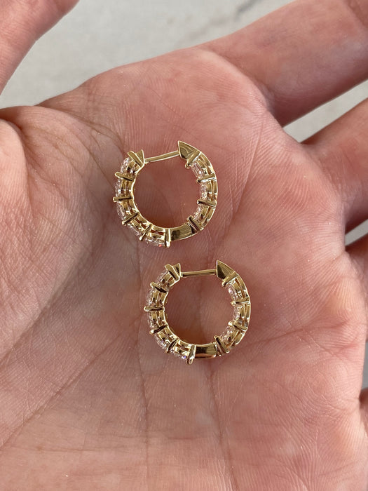 14K Gold 2.4 TCW Lab Diamond Oval Inside-Out Huggie Earrings