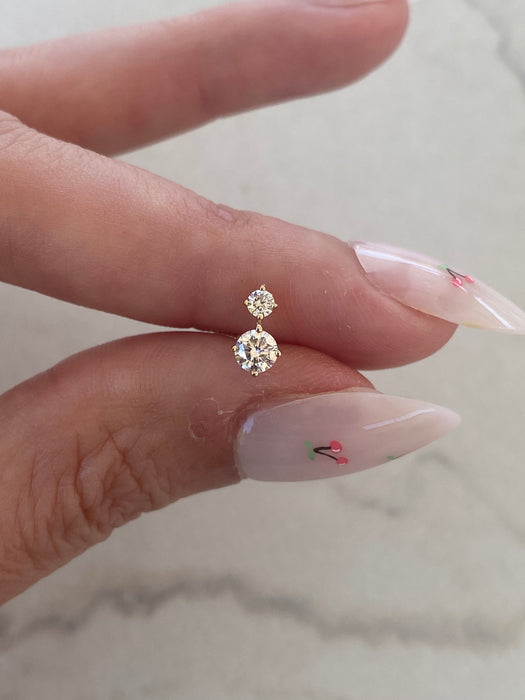 14K Gold Lab Diamond Double Round Flat Back Stud Earring – Single
