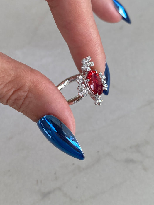Vintage Platinum 900 Sunstone Diamond Flower Ring – Size 6.25