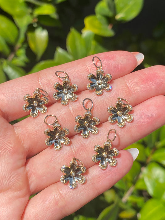 14k diamond flower charm pendant