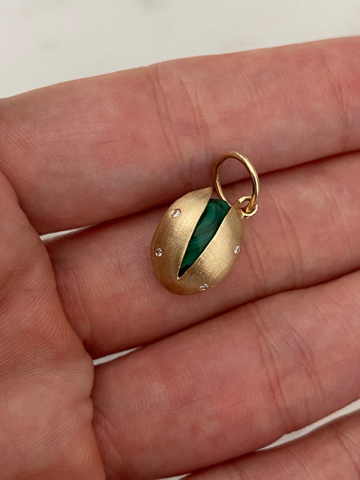 14K Gold Malachite & Diamond Pistachio Charm