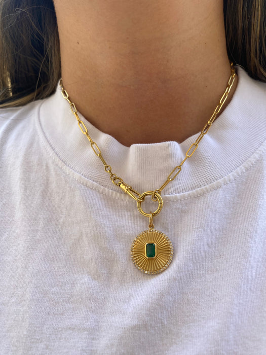 14K Gold Fluted Emerald & Diamond Halo Charm