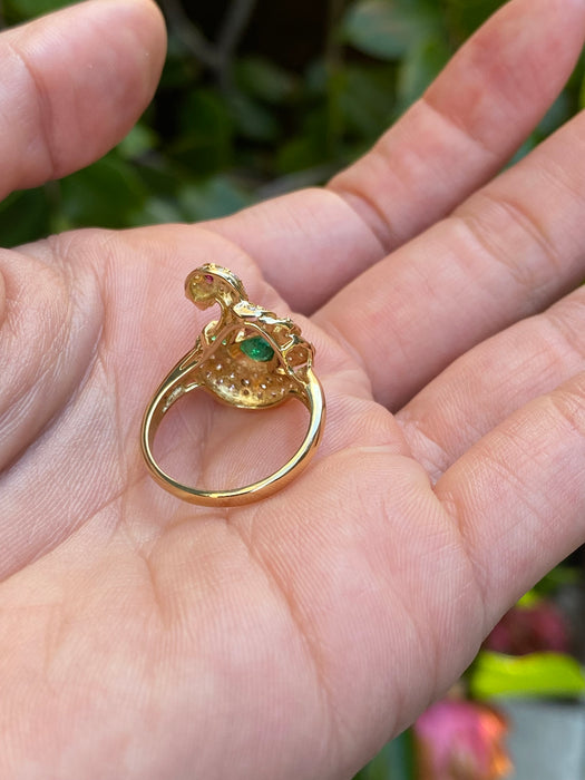 18k diamond emerald ruby swan ring size 5.75