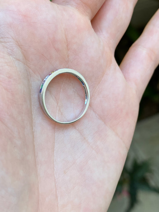 14k white gold rainbow ring size 6.5