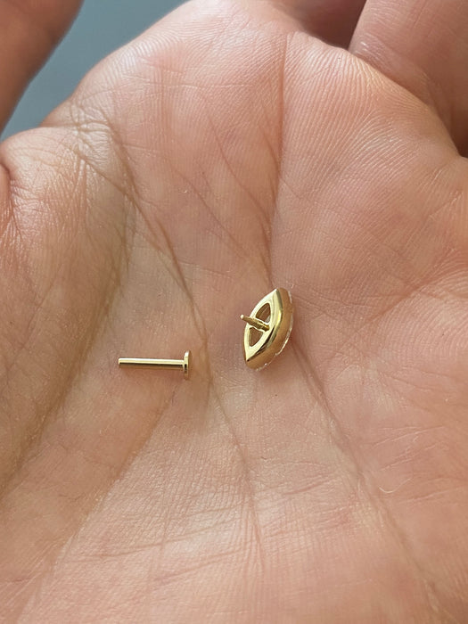 14K Gold Invisible Set Marquise Lab Diamond Flat Back Stud Earring- Single