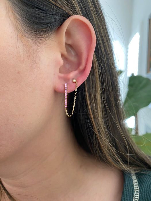 14K Gold Pink Sapphire & Diamond Drop Earrings