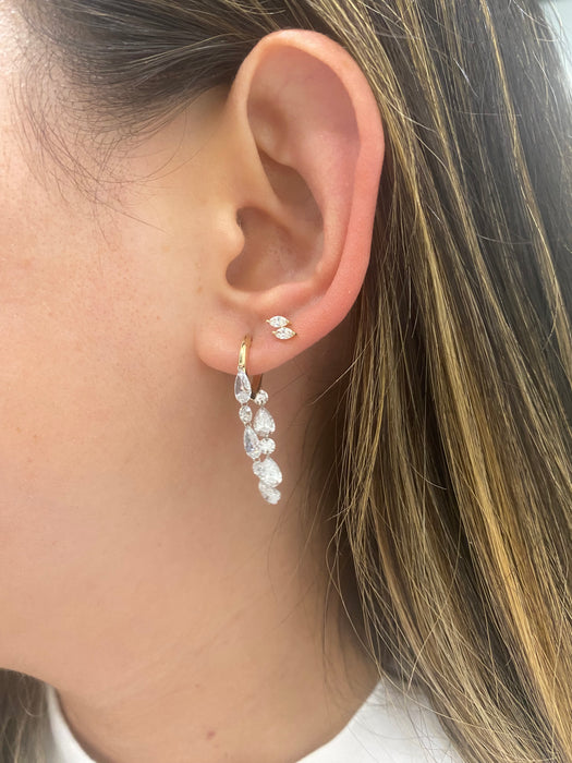 14K Gold Floating Lab Diamond Drop Huggie Earrings | 4.65 CTW Pear & Round Lab Diamonds