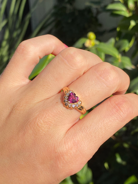 18k pink tourmaline heart diamond ring size 6.75