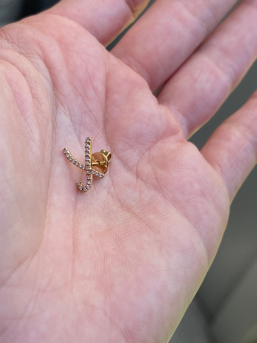 14k single earring diamond letter initial stud