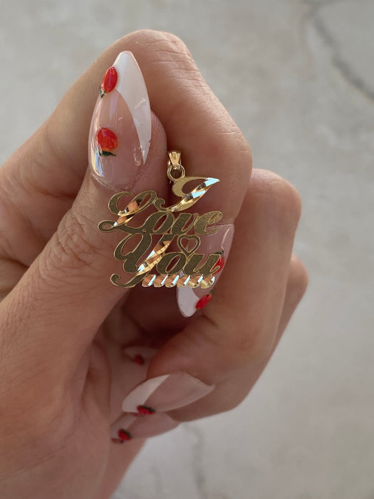 14K Gold Diamond-Cut Cursive “I Love You” Charm