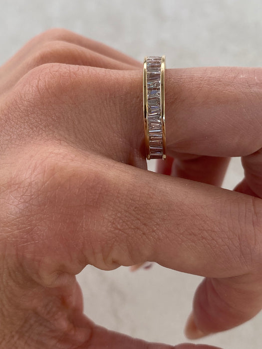 Vintage 14K Gold 3 Carat Natural Baguette Diamond Eternity Ring