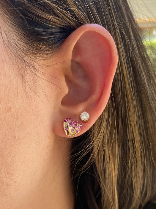 14K Yellow Gold Ruby, Pink Sapphire & Diamond Heart Earrings