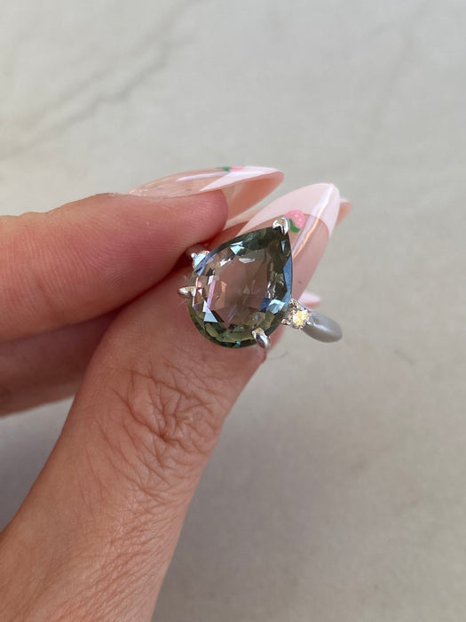 Vintage Platinum 900 Mermaid Tourmaline & Diamond Ring