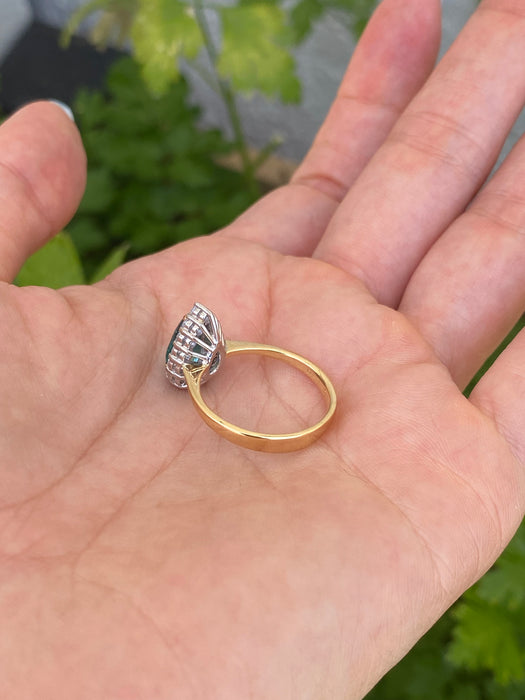 Vintage 18K Blue Teal Tourmaline Diamond Ring Size 6