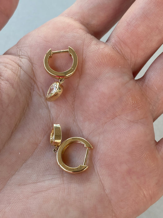 14K Bezel-Set Pear Lab Diamond Huggie Earrings — 0.80 TCW