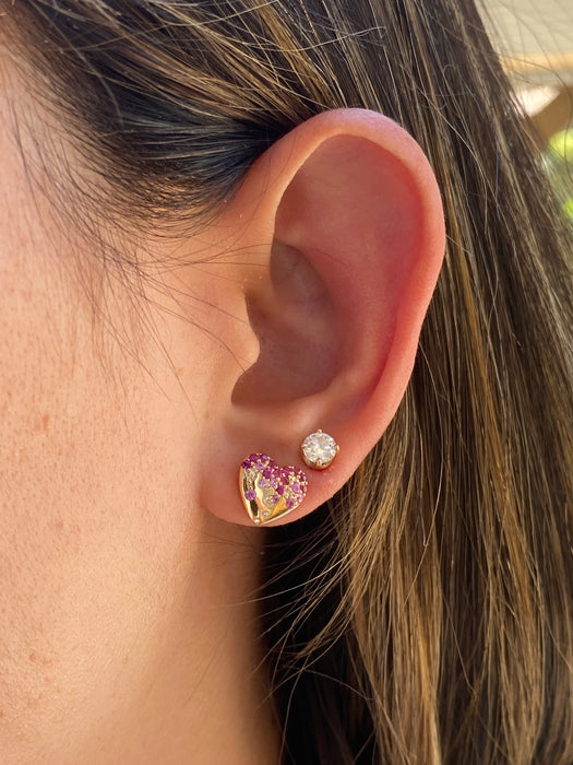 14K Yellow Gold Ruby, Pink Sapphire & Diamond Heart Earrings