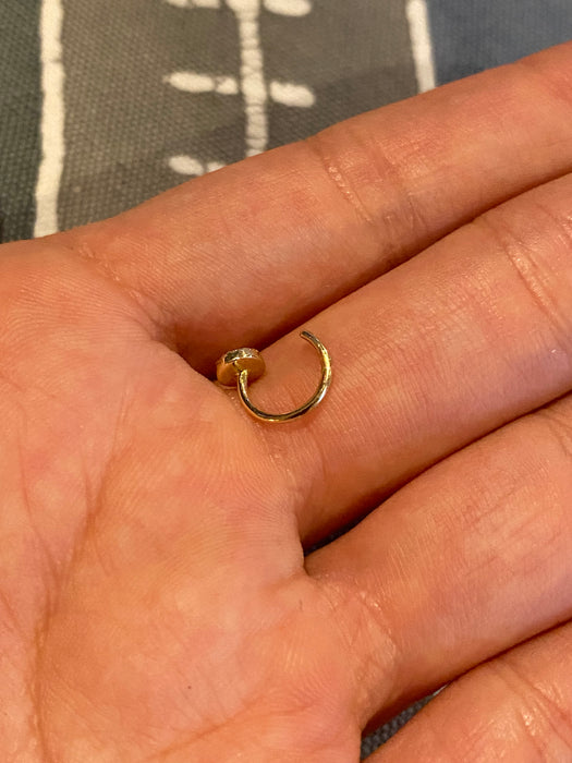 14k diamond turquoise round hook single earring