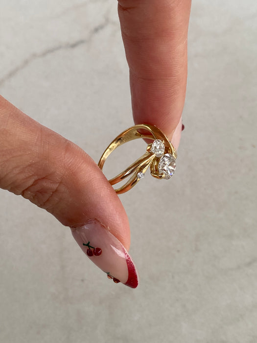 Vintage 18K Gold Natural Diamond Bypass Ring