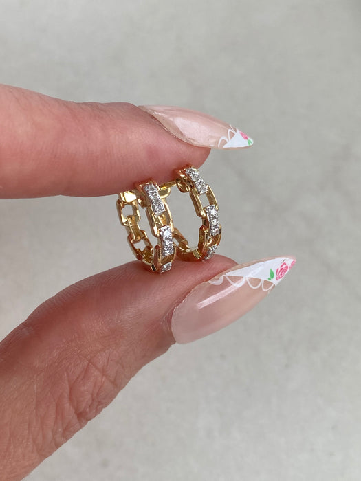 14K Two-Tone Gold Diamond Mariner Huggie Earrings
