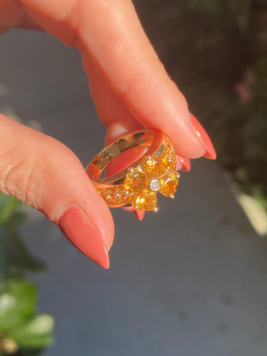 14k citrine flower diamond ring size 7