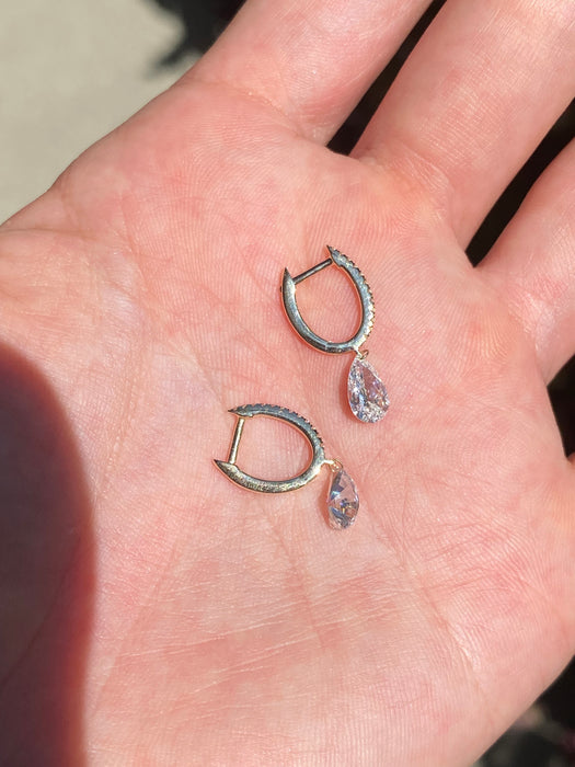 14k 1.2 carat lab diamond drilled pear Huggie earrings